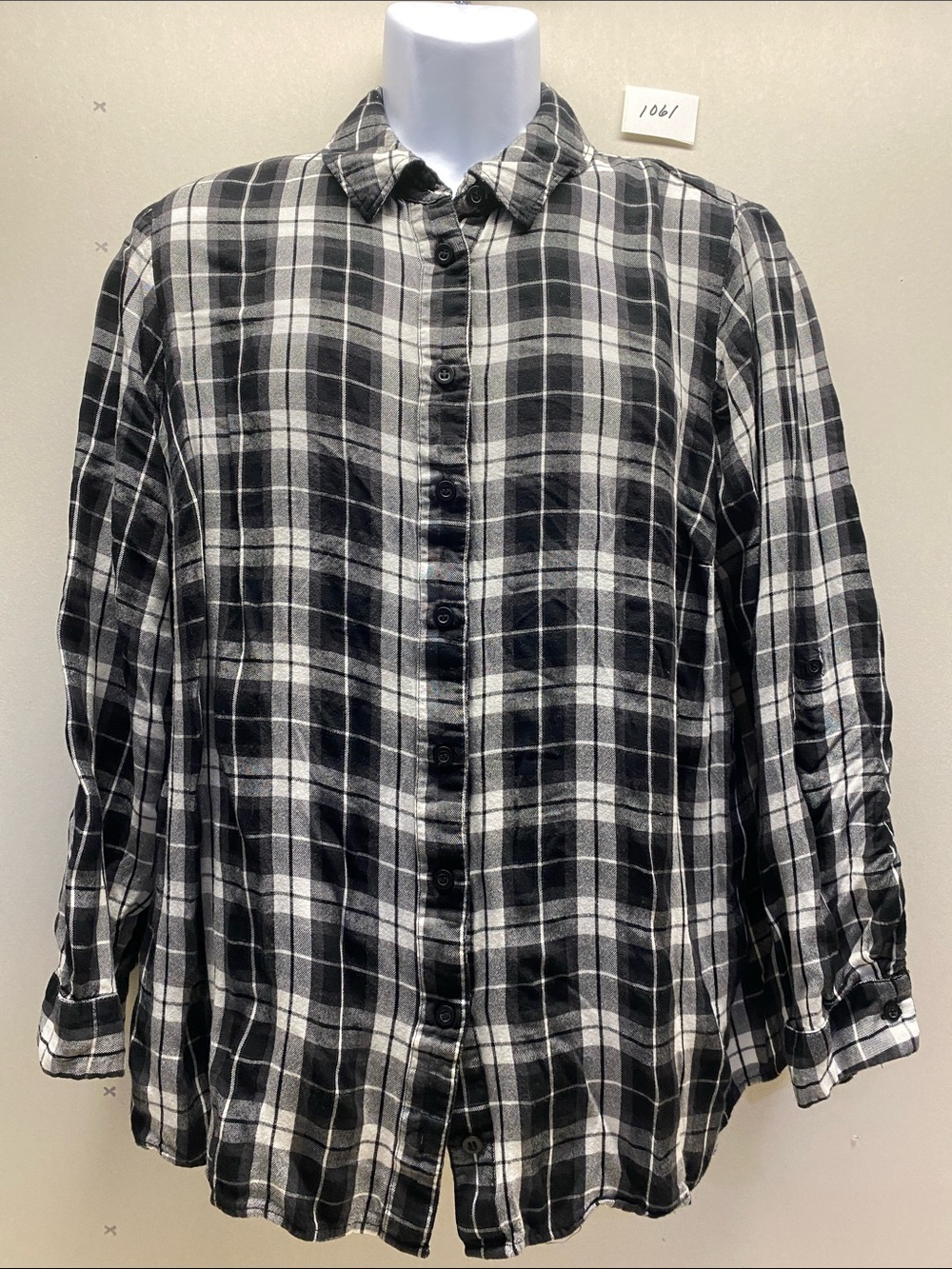 Lane Bryant Black and White Plaid Button-Up Shirt